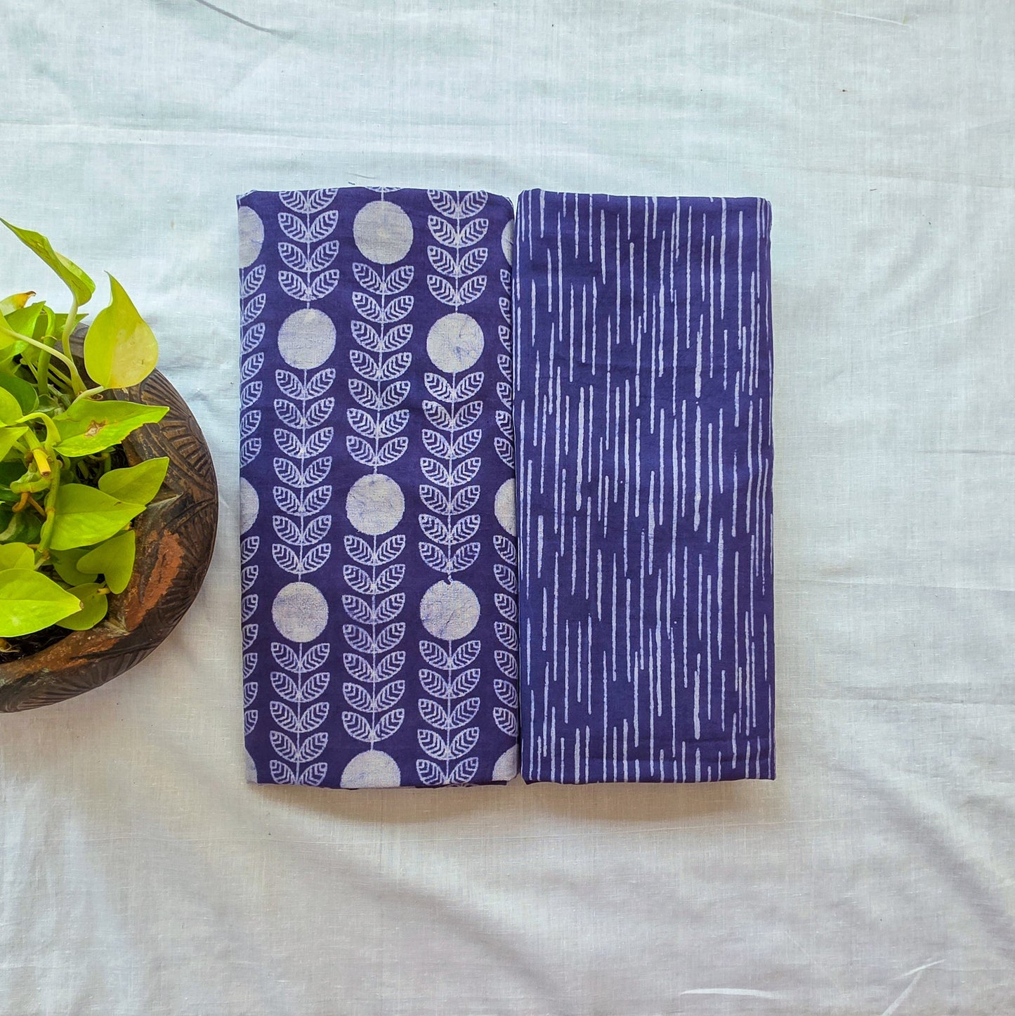 Pure Cotton Dabu Purple With Leaf Creeper Top And Bottom