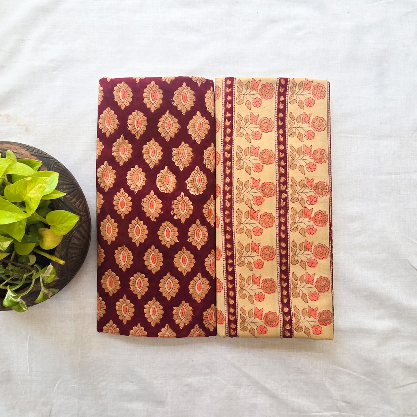 Top Bottom Combo Pure Cotton Jaipuri Maroon With Flower