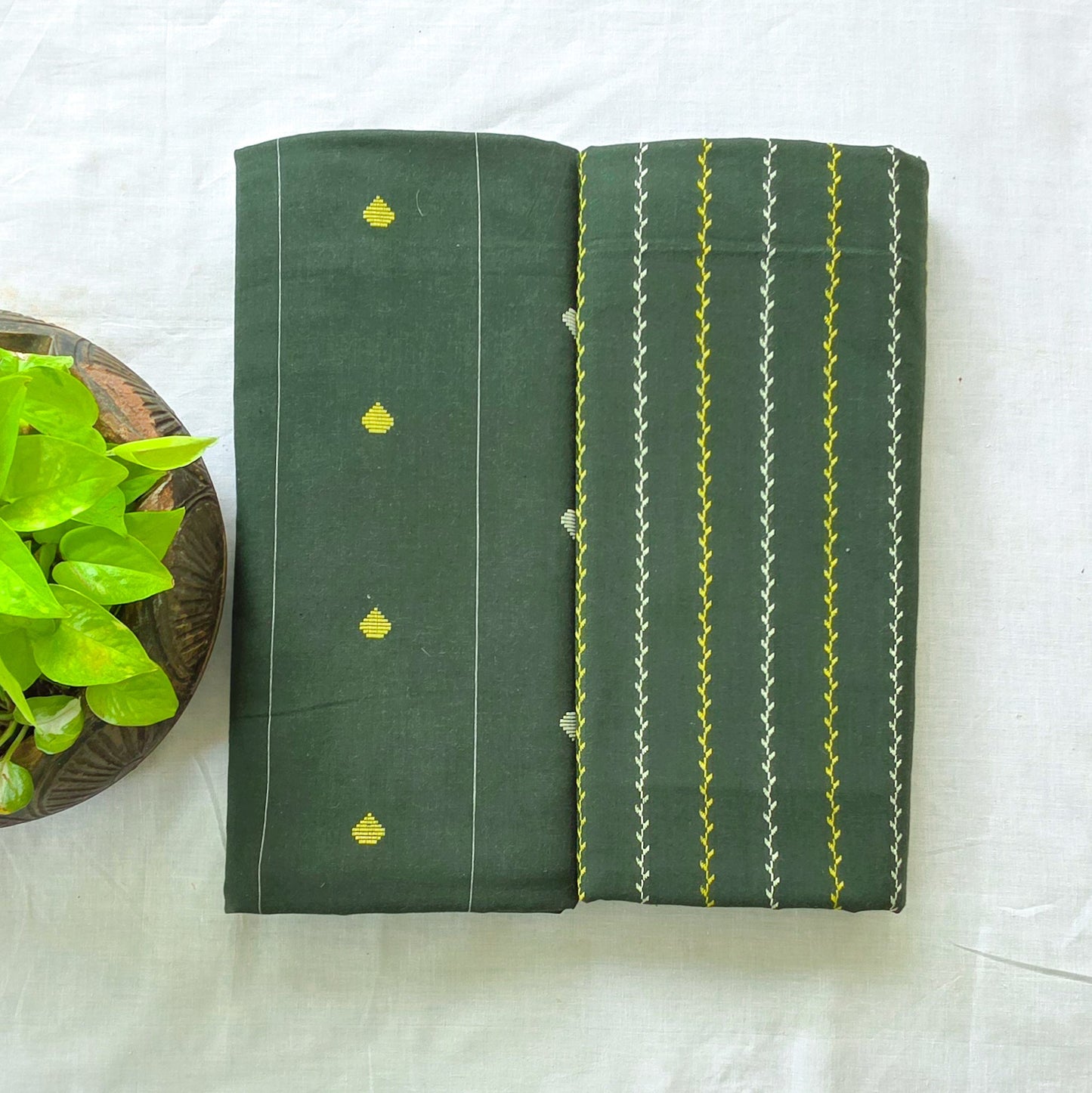 Pure Cotton Combo Handloom Dark Green With Stripes Top