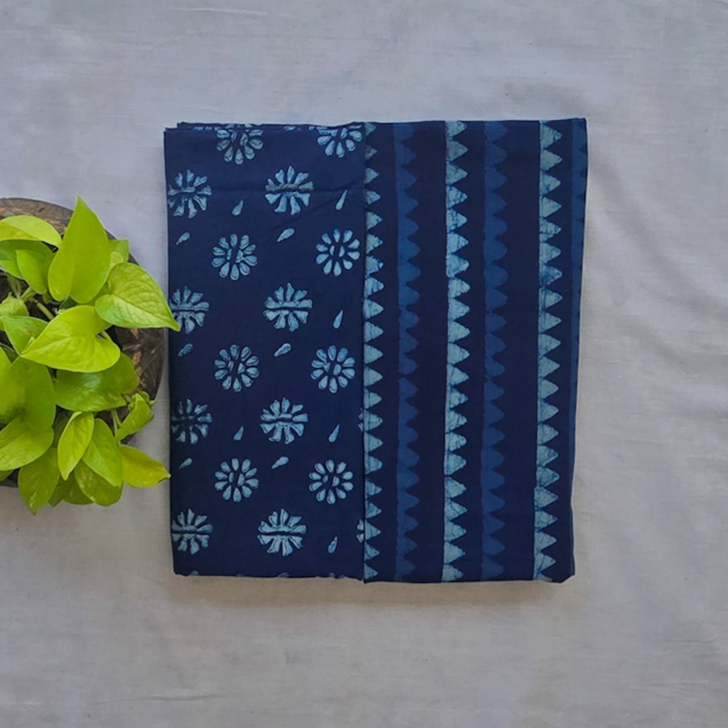 Top Bottom Combo Pure Cotton Indigo With Flower Motif