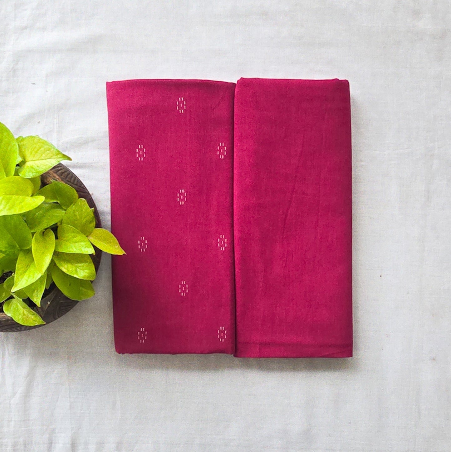Pure Cotton Handloom Pink With Motif Top And Plain Bottom