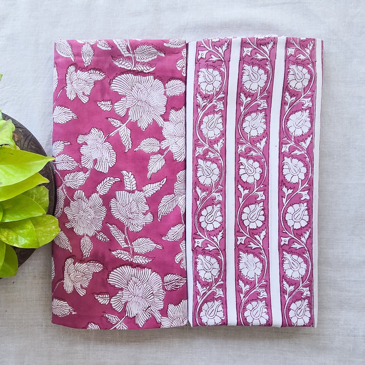 Pure Cotton Jaipuri Pink Top With Border Design Bottom