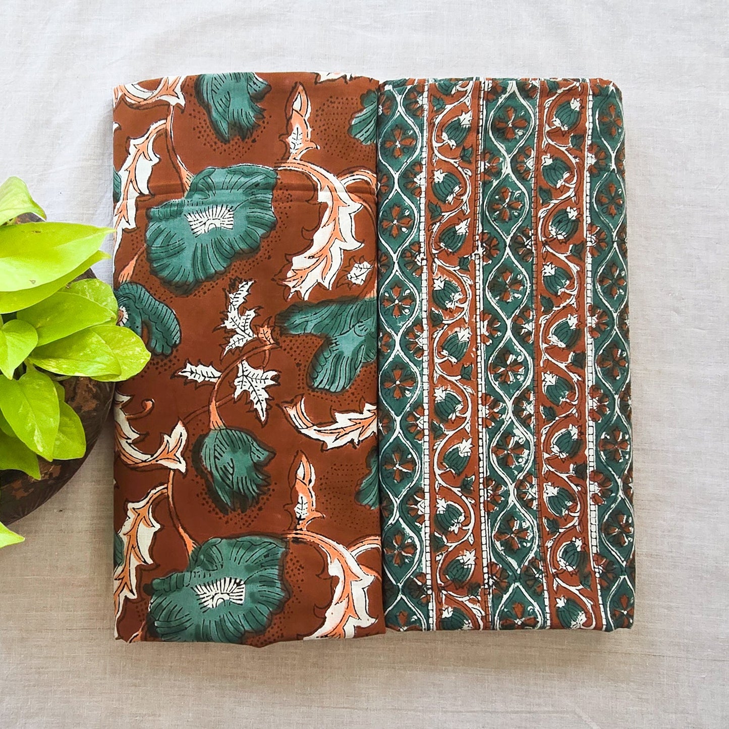 Pure Cotton Jaipuri Brown Top With Border Design Bottom