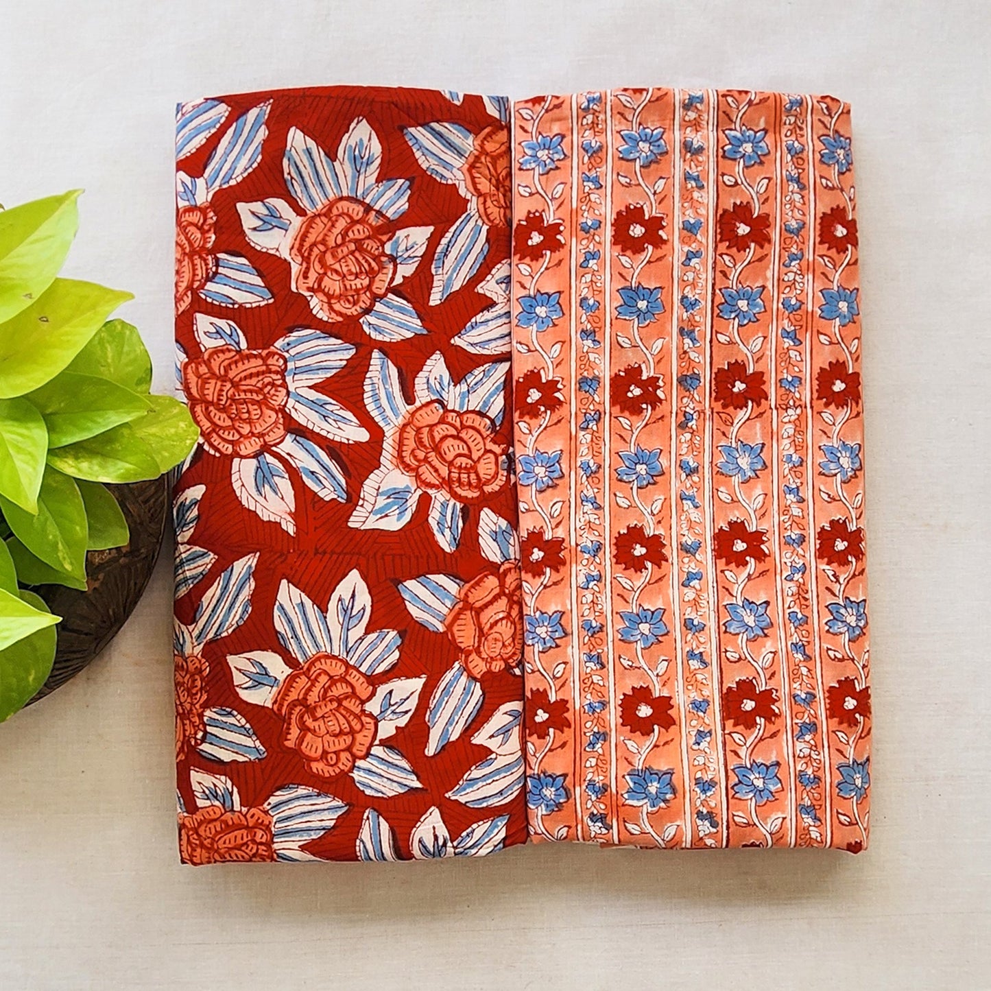 Pure Cotton Jaipuri Red Top With Peach Flower Border