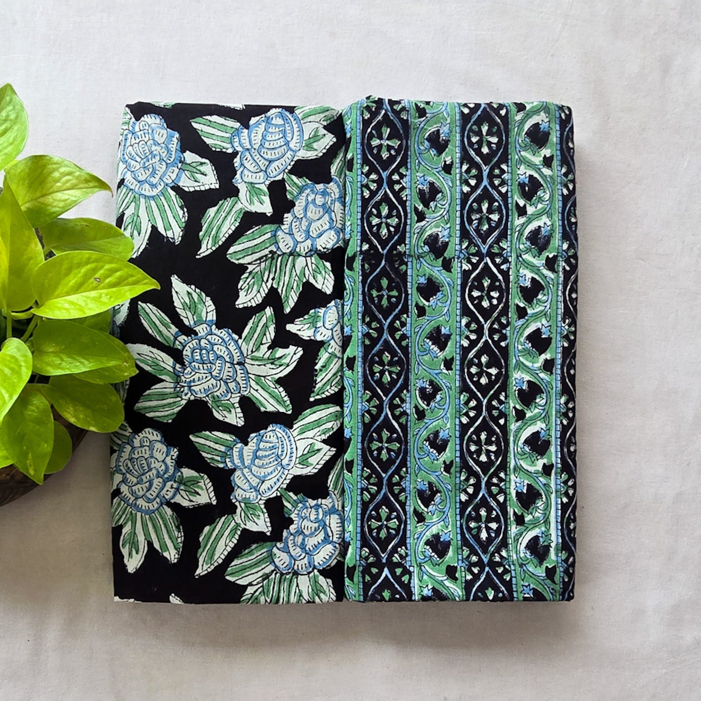 Pure Cotton Jaipuri Black Top With Blue Flower Jaal
