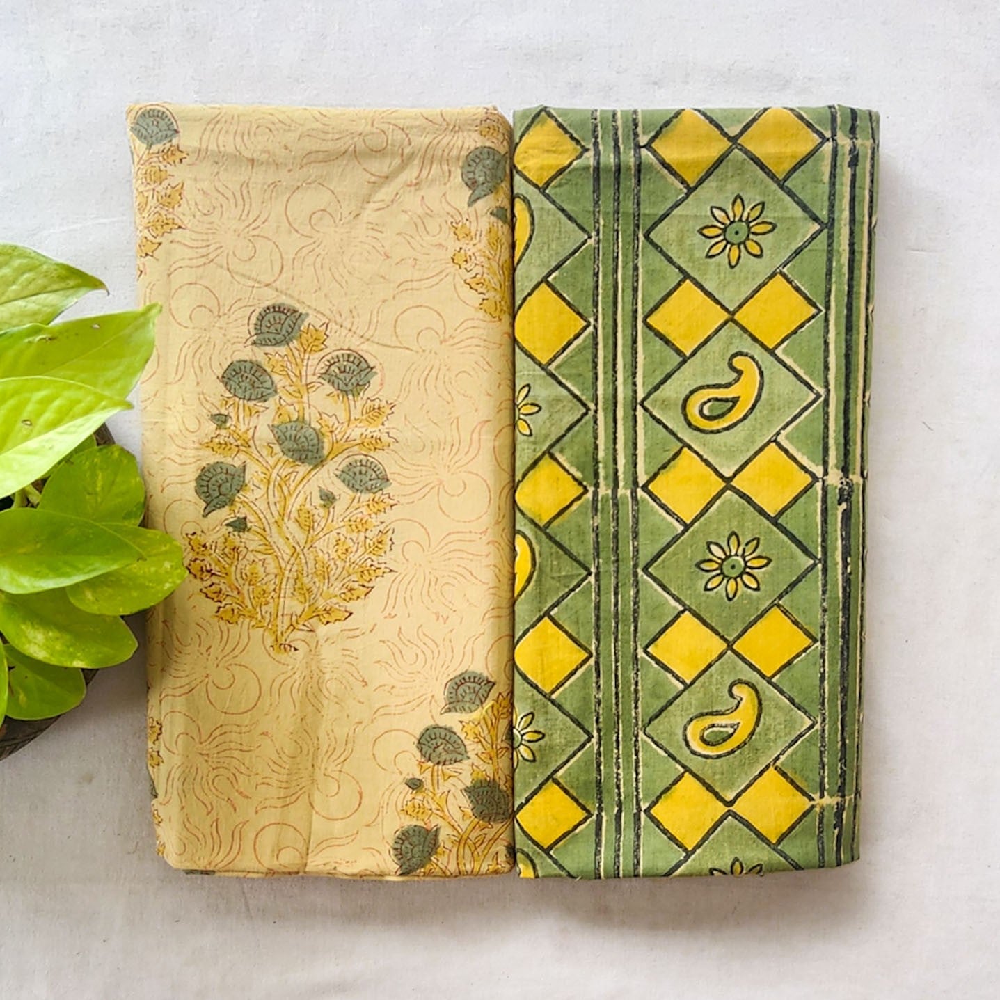 Top Bottom Combo Pure Cotton Jaipuri Cream With Big