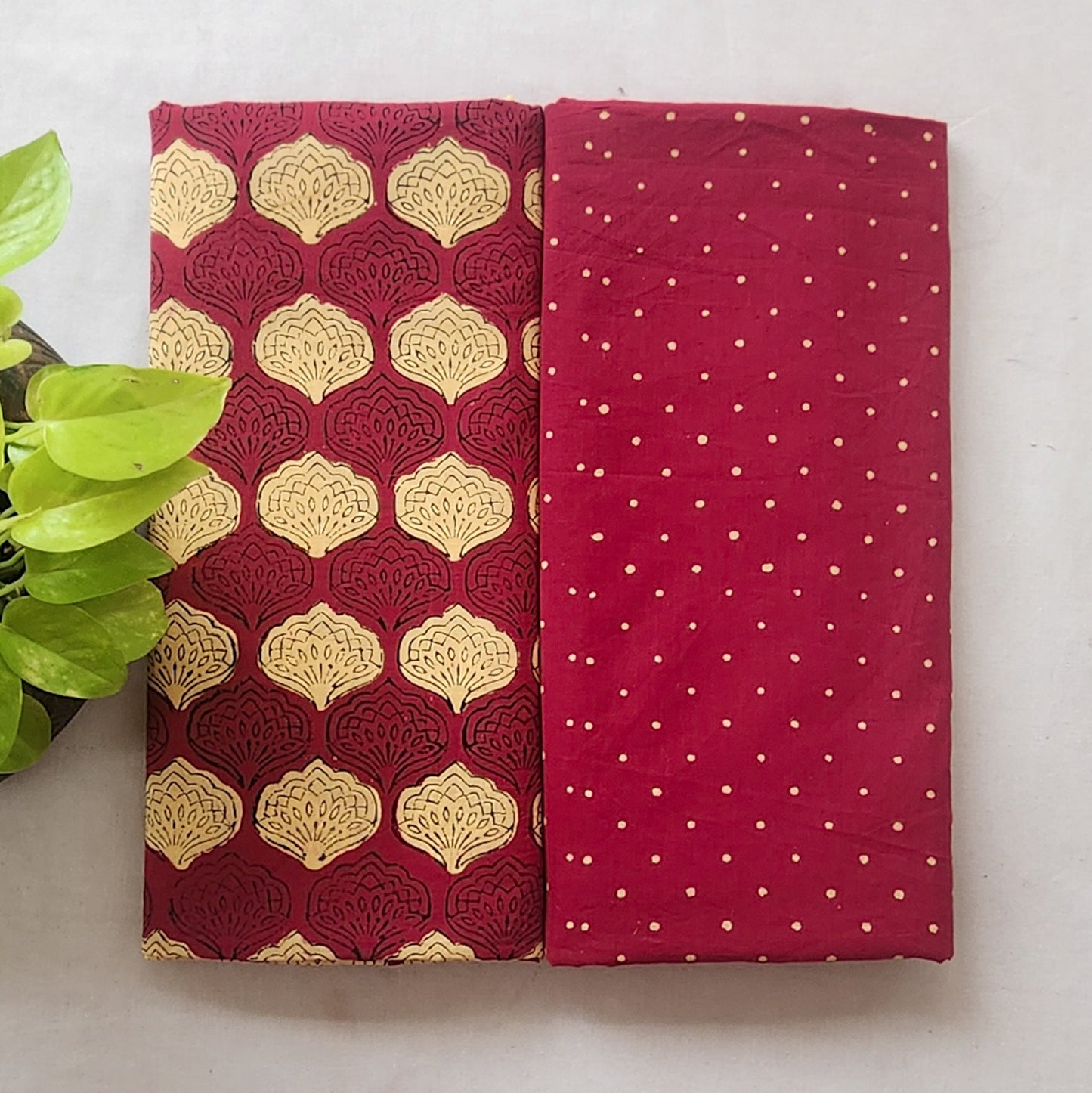 Top Bottom Combo Pure Cotton Akola Dabu Maroon With Shell