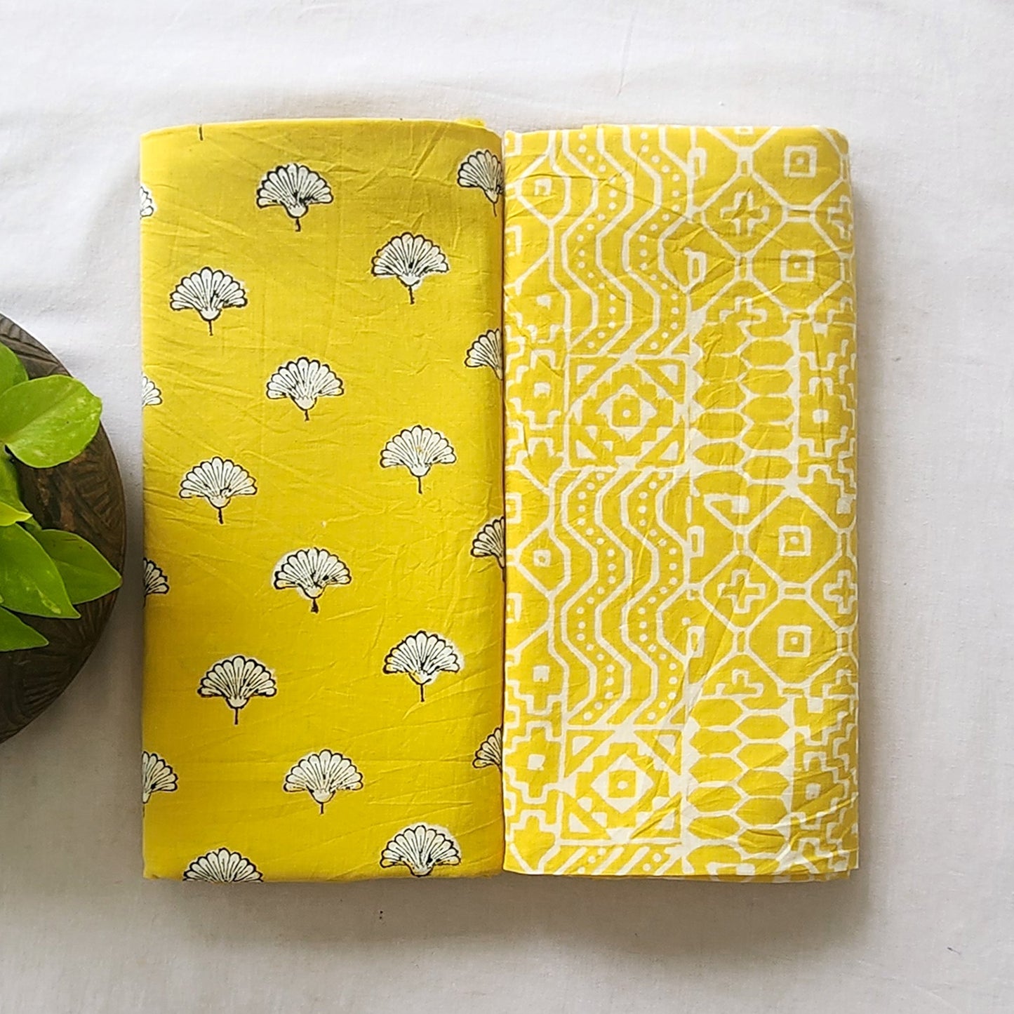 Pure Cotton Akola Dabu Yellow Top Bottom Combo