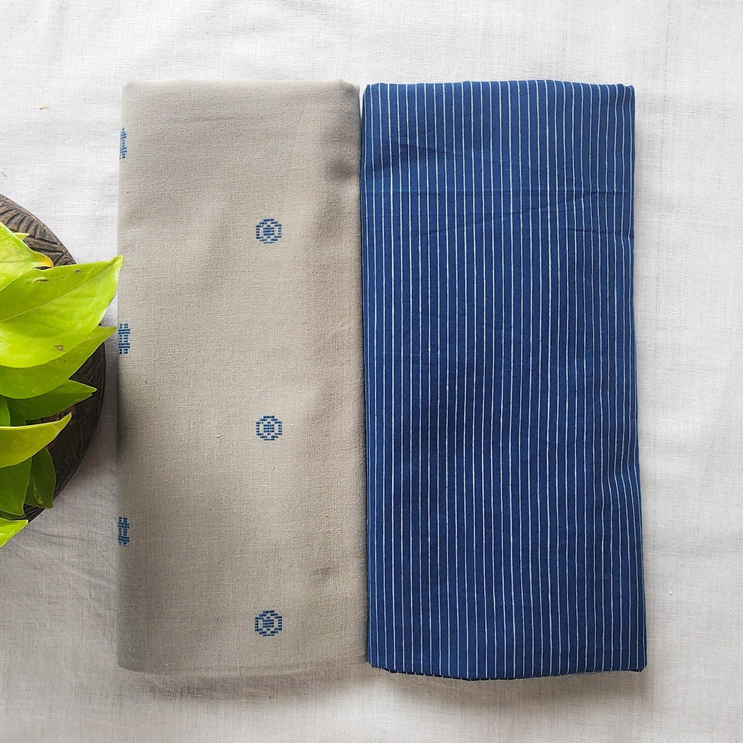 Pure Cotton Handloom Grey With Motif Top Bottom Combo