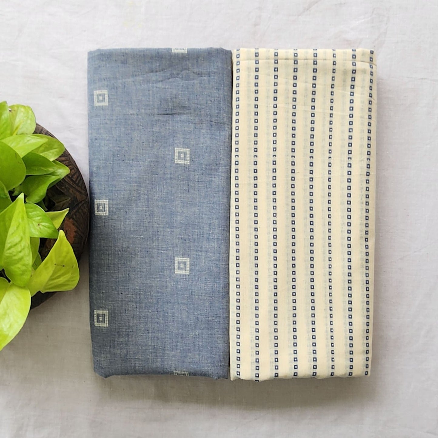 Pure Cotton Handloom Powder Blue With White Top Bottom