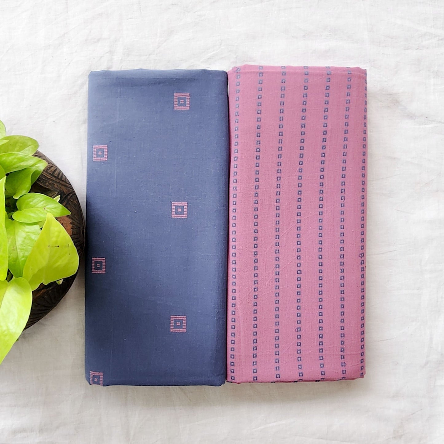 Pure Cotton Handloom Blue With Pink Top Bottom Combo
