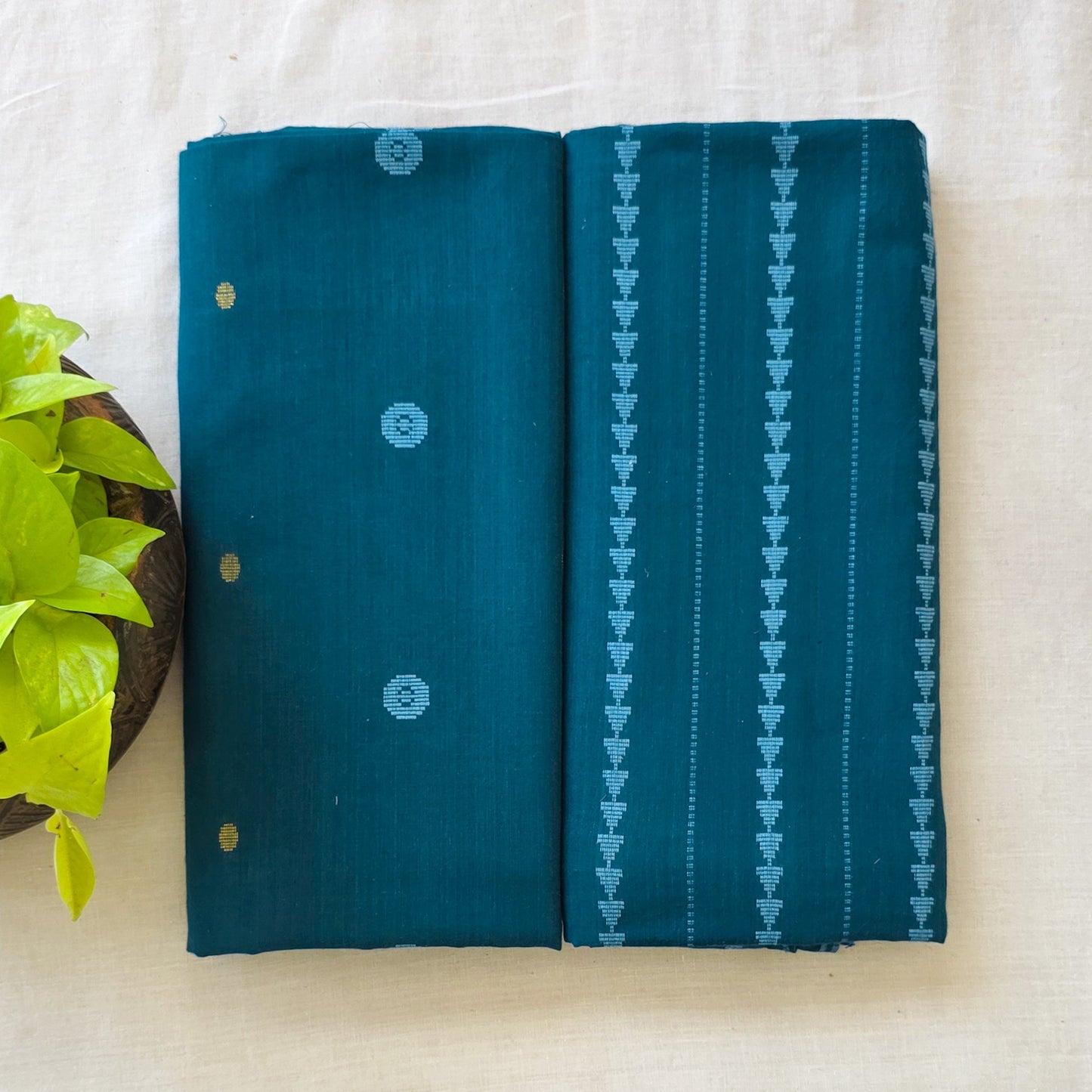 Pure Cotton Handloom Blue With Motif Design Top Bottom