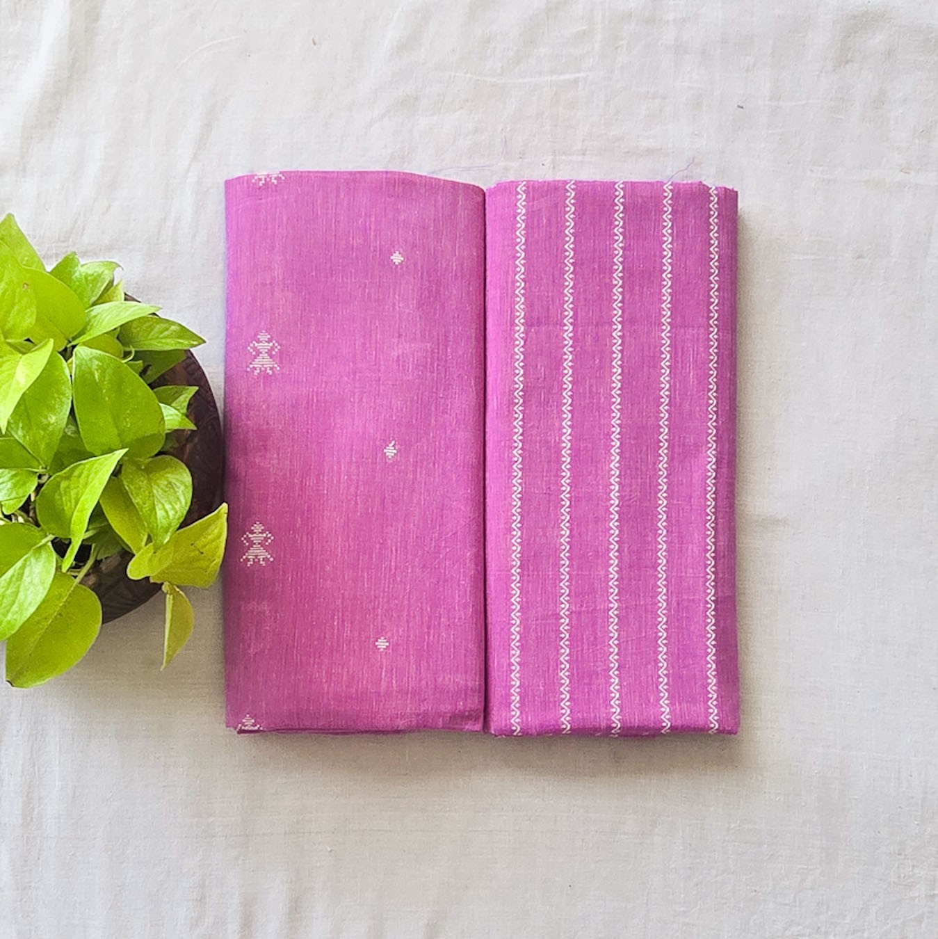 Pure Cotton Handloom Pink With White Motif Top Bottom