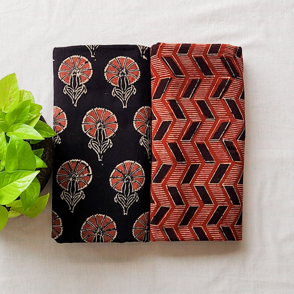 Pure Cotton Ajrak Vegetable Dyed Black With Red Top