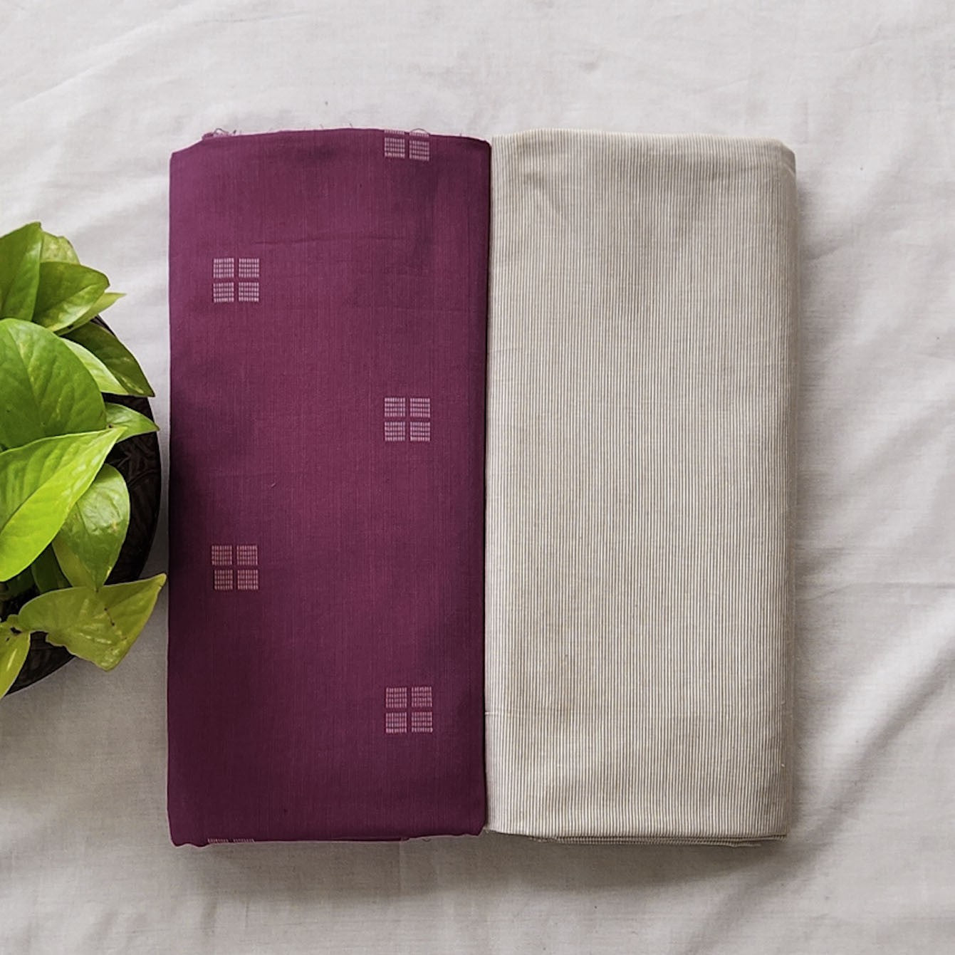 Pure Cotton Handloom Purplish Pink With Beige Top Bottom