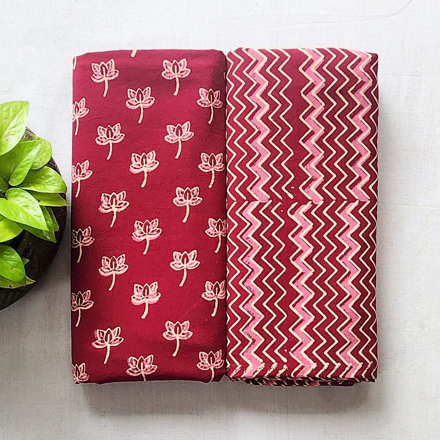 Pure Cotton Gamthi Wine With Flower Motif And Zig Zag