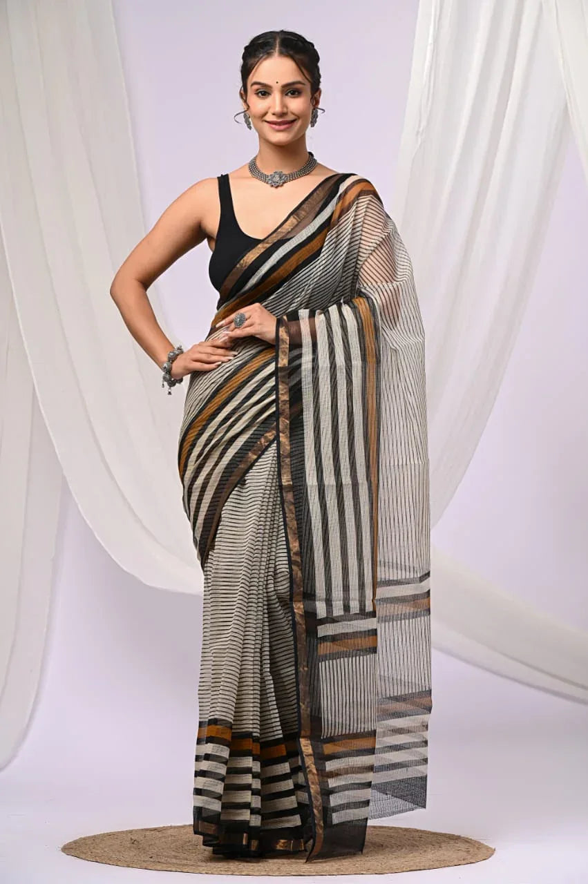 Elegant Handblock Kota Doria Saree for Festive Events