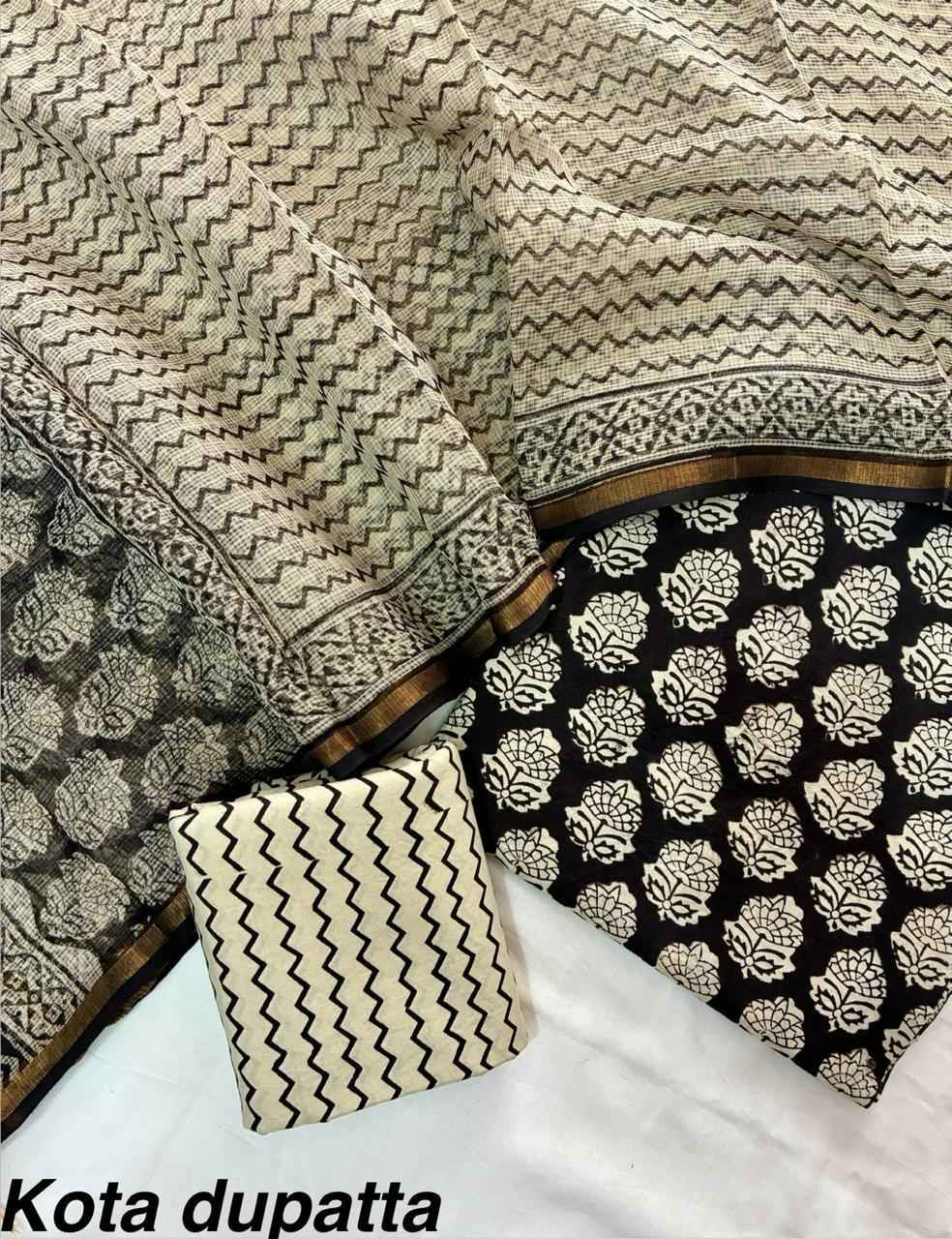 Beige Floral Harmony Fabric Kota Doriya Suit Set