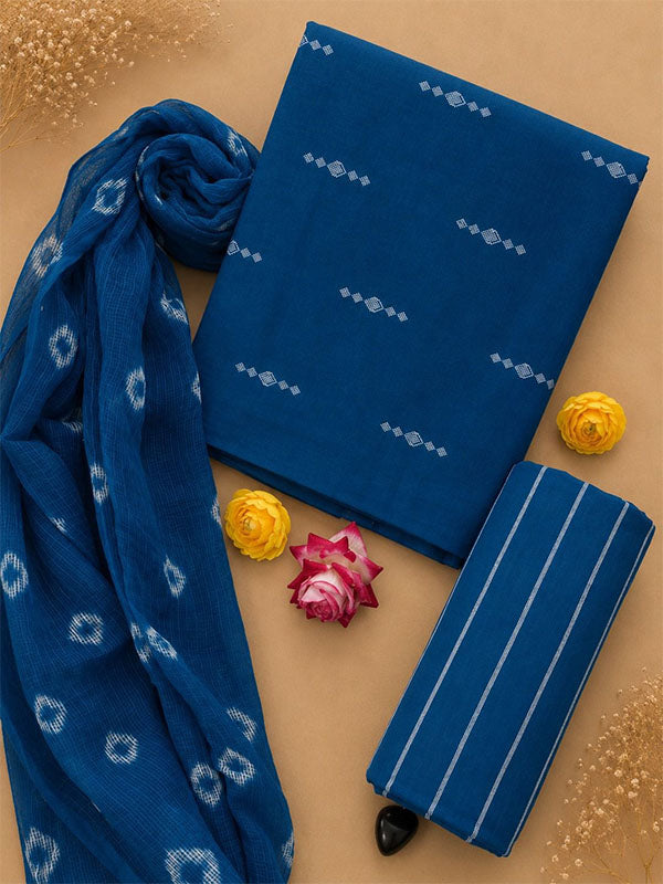 Ikat Suit Set With Kota Doria Dupatta