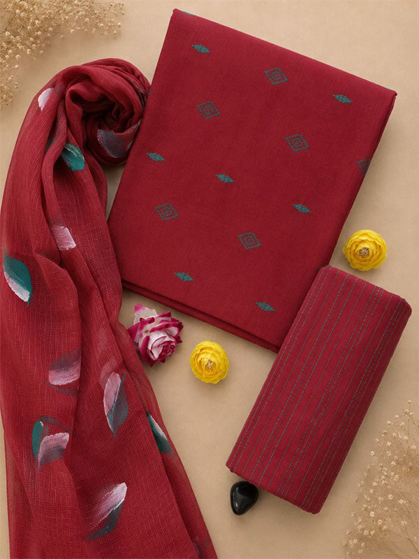 Ikat Suit Set With Kota Doria Dupatta