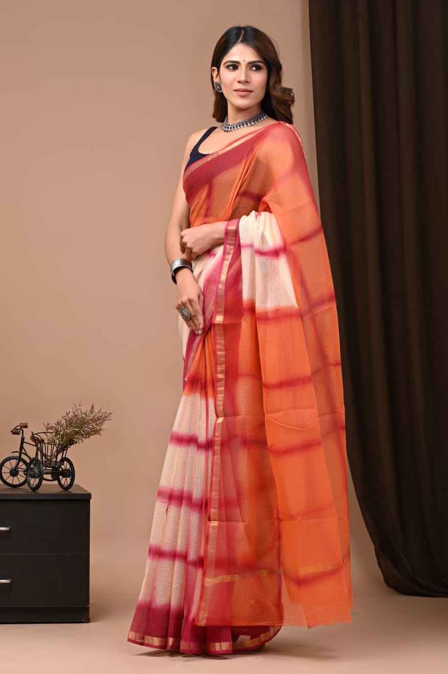 Coral Gradient Abstract Batik Sarees
