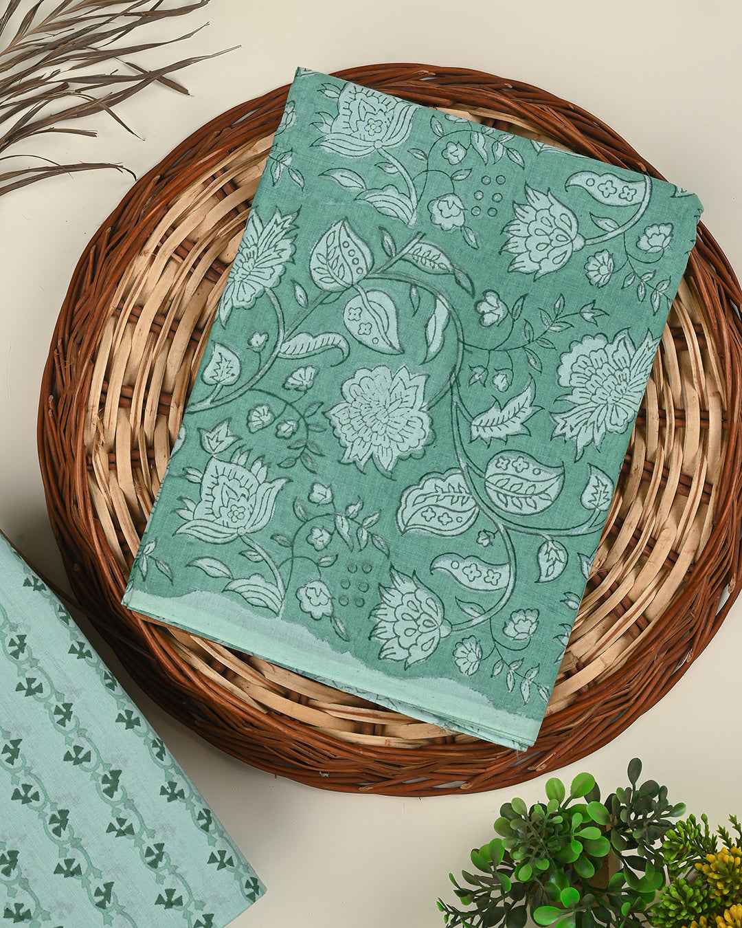 Elegant Hand Block Printed Cotton Suit Top And Bottom Set