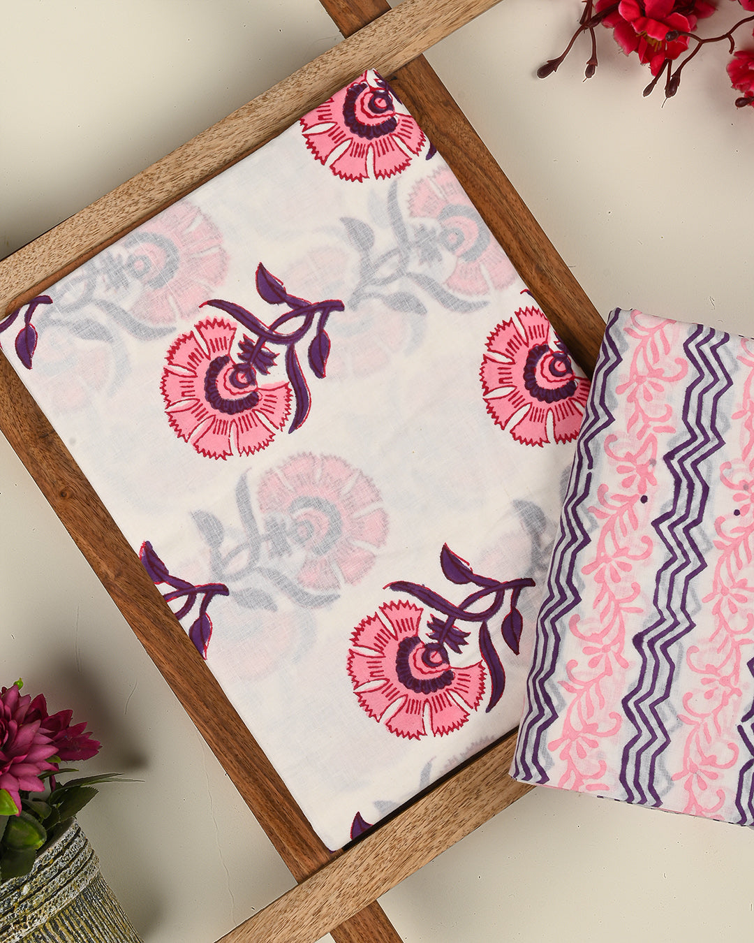 Traditional Hand Block Printed Cotton Suit Top And Bottom Set