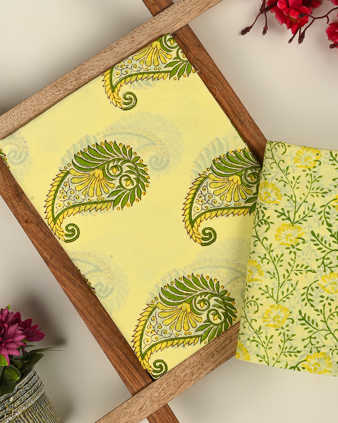 Traditional Hand Block Printed Cotton Suit Top And Bottom Set
