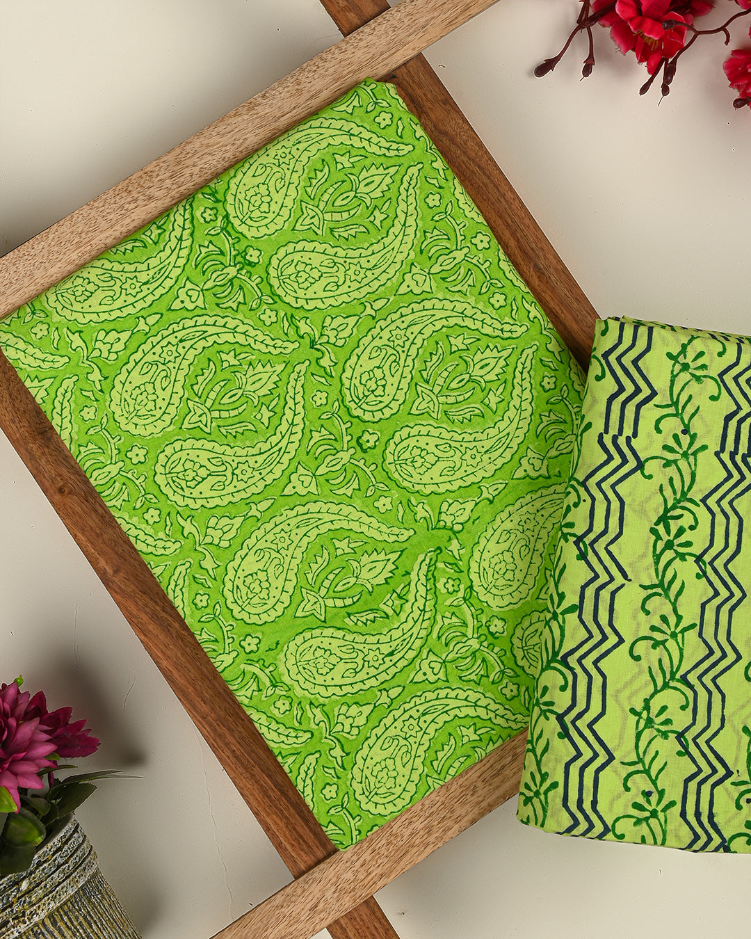 Traditional Hand Block Printed Cotton Suit Top And Bottom Set