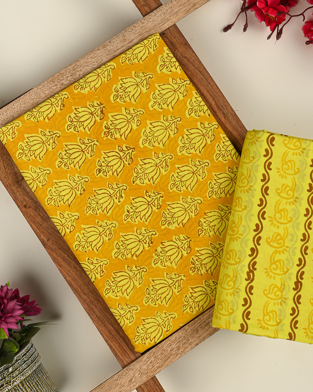 Elegant Hand Block Printed Cotton Suit Top And Bottom Set