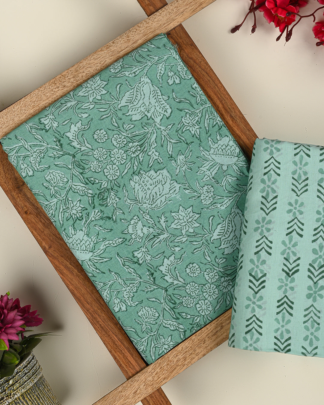 Premium Hand Block Printed Cotton Suit Top And Bottom Set