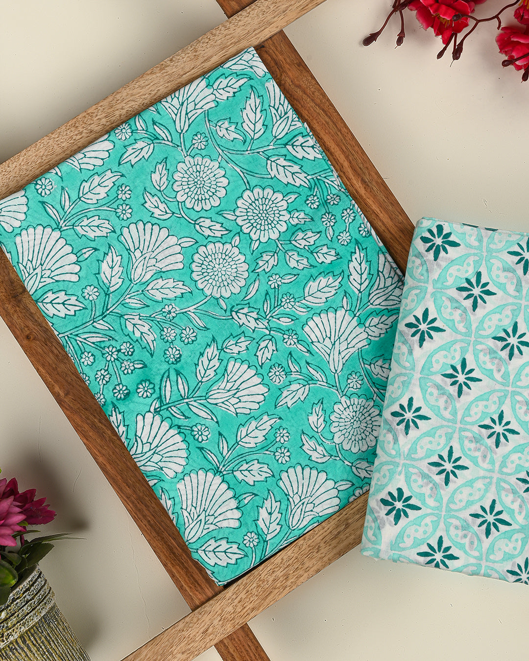 Premium Hand Block Printed Cotton Suit Top And Bottom Set