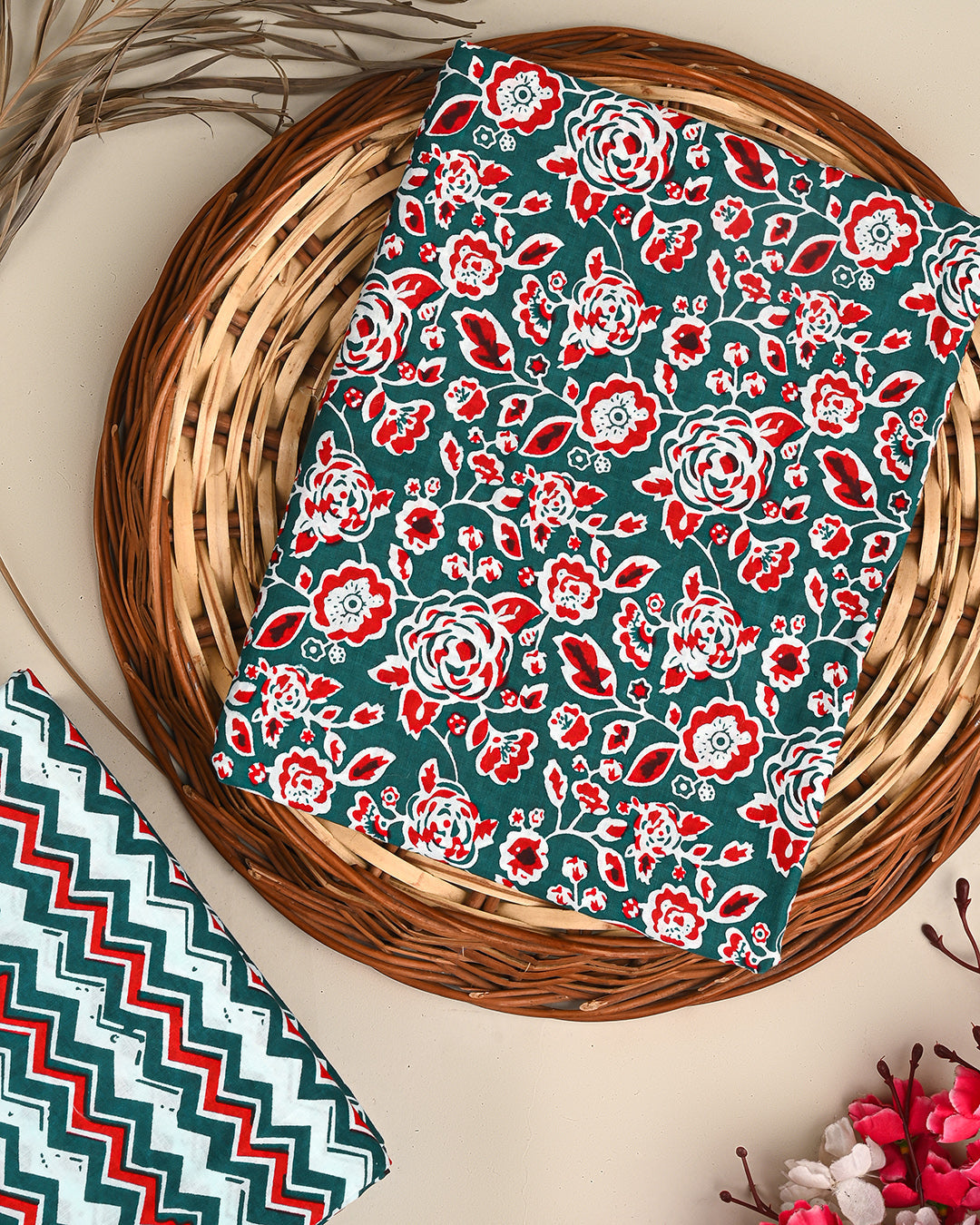 Premium Sanganeri Printed Cotton Suit Top And Bottom Set