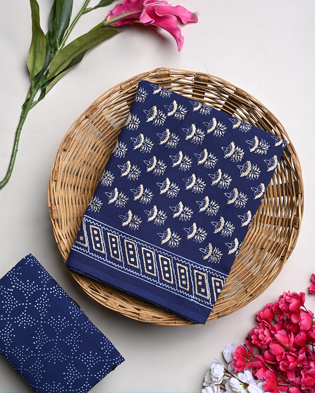 New Elegant Hand Block Print Cotton Suit Top And Bottom Set