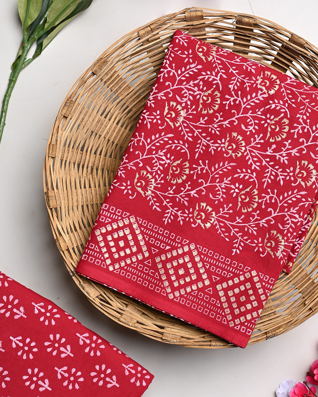 New Elegant Hand Block Print Cotton Suit Top And Bottom Set