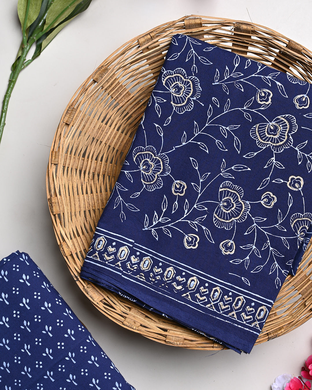 New Elegant Hand Block Print Cotton Suit Top And Bottom Set