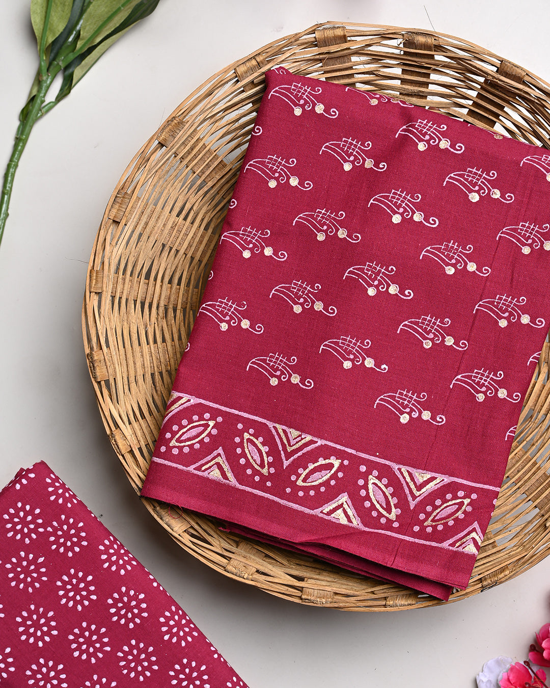 Exclusive Hand Block Print Cotton Suit Top And Bottom Set