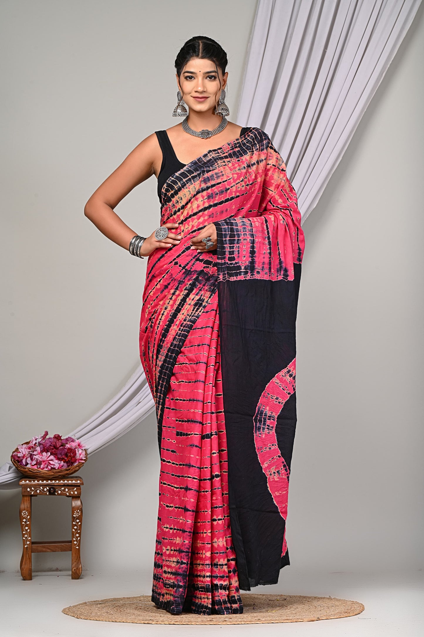 Bagru Cotton Hand Block Printed Saree With Blouse Piece