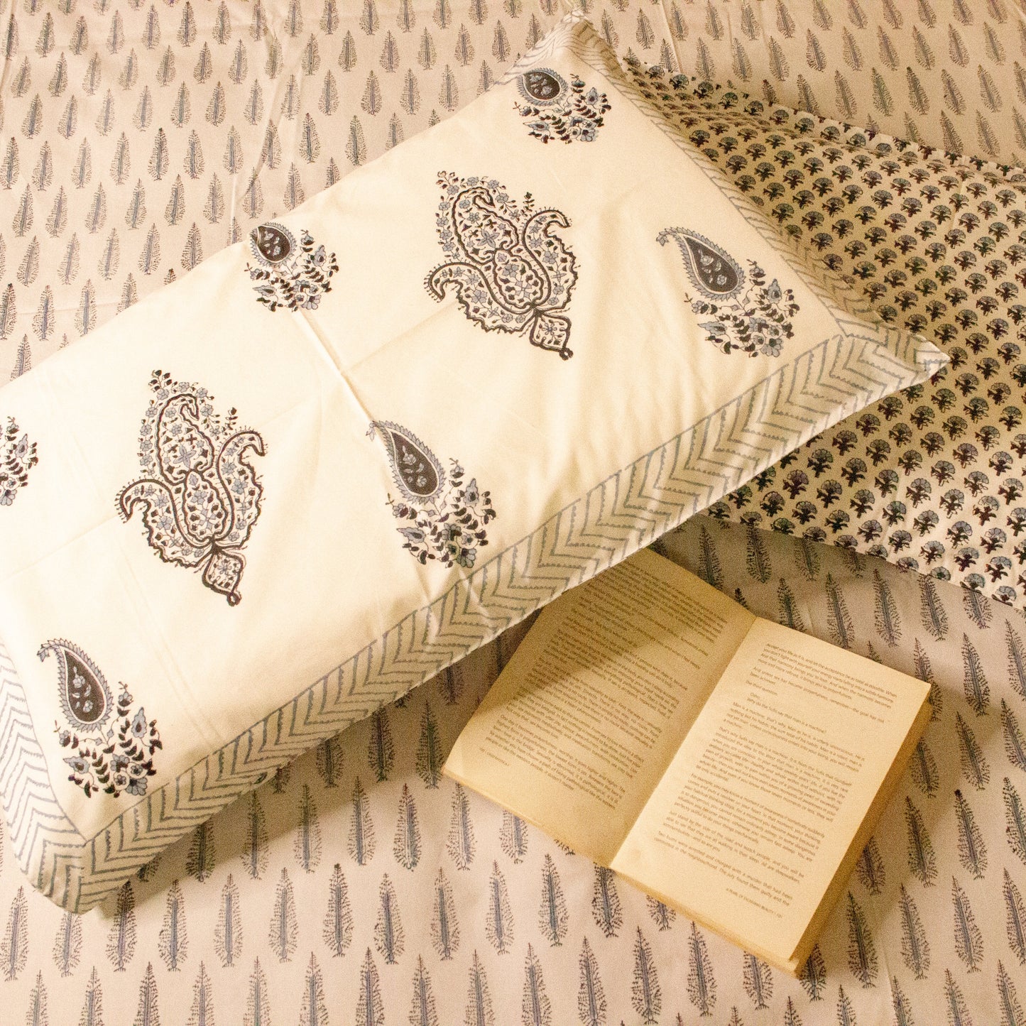 Ash Hand Block Printed Bed Sheets Pure Cotton Super King Bedsheet by Heritagewear