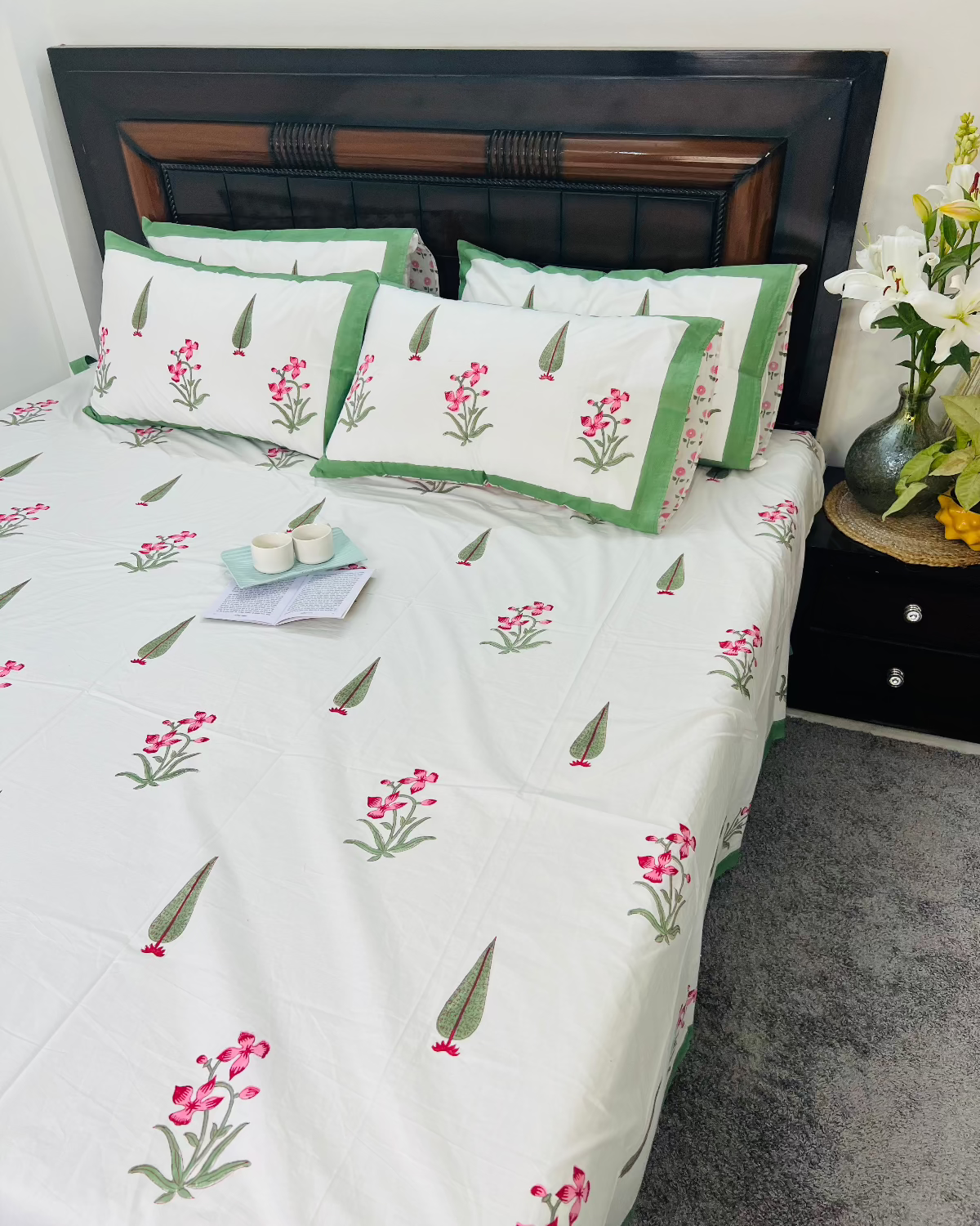 Green Garden cotton bedsheet set - Heritagewear