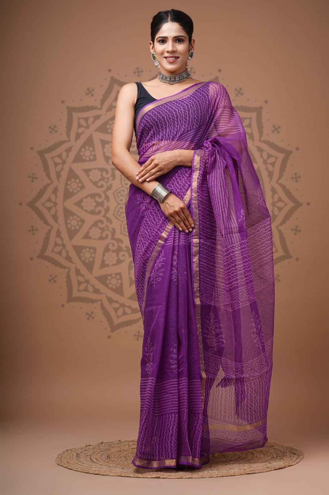 Sunset Marigold Floral Kota Doria Saree