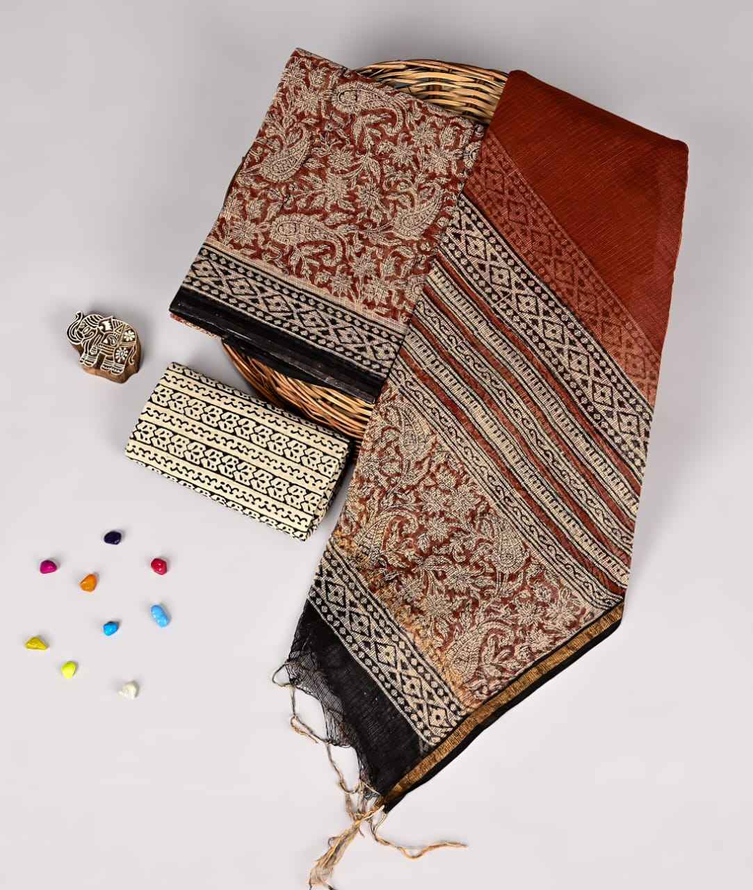 Bagru Hand Block Printed Kota doriya dress materials