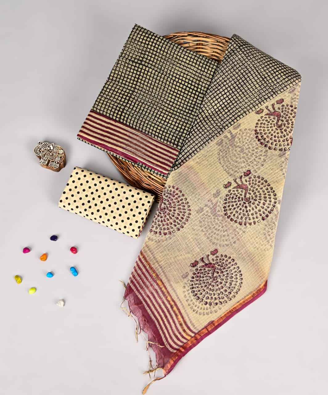 Bagru Hand Block Printed Kota doriya dress materials