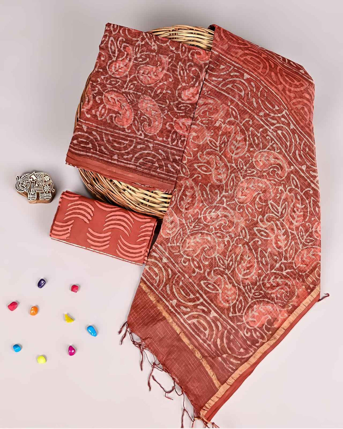 Bagru Hand Block Printed Kota doriya dress materials
