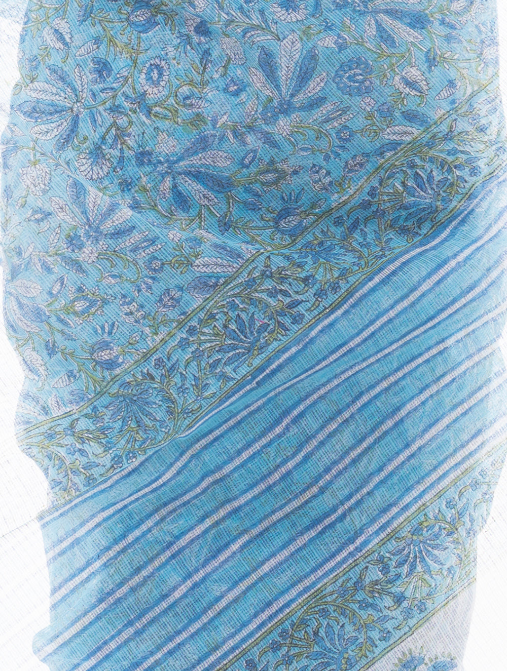 Light & Breezy. Sanganeri Kota Doria Saree - Blue Flora