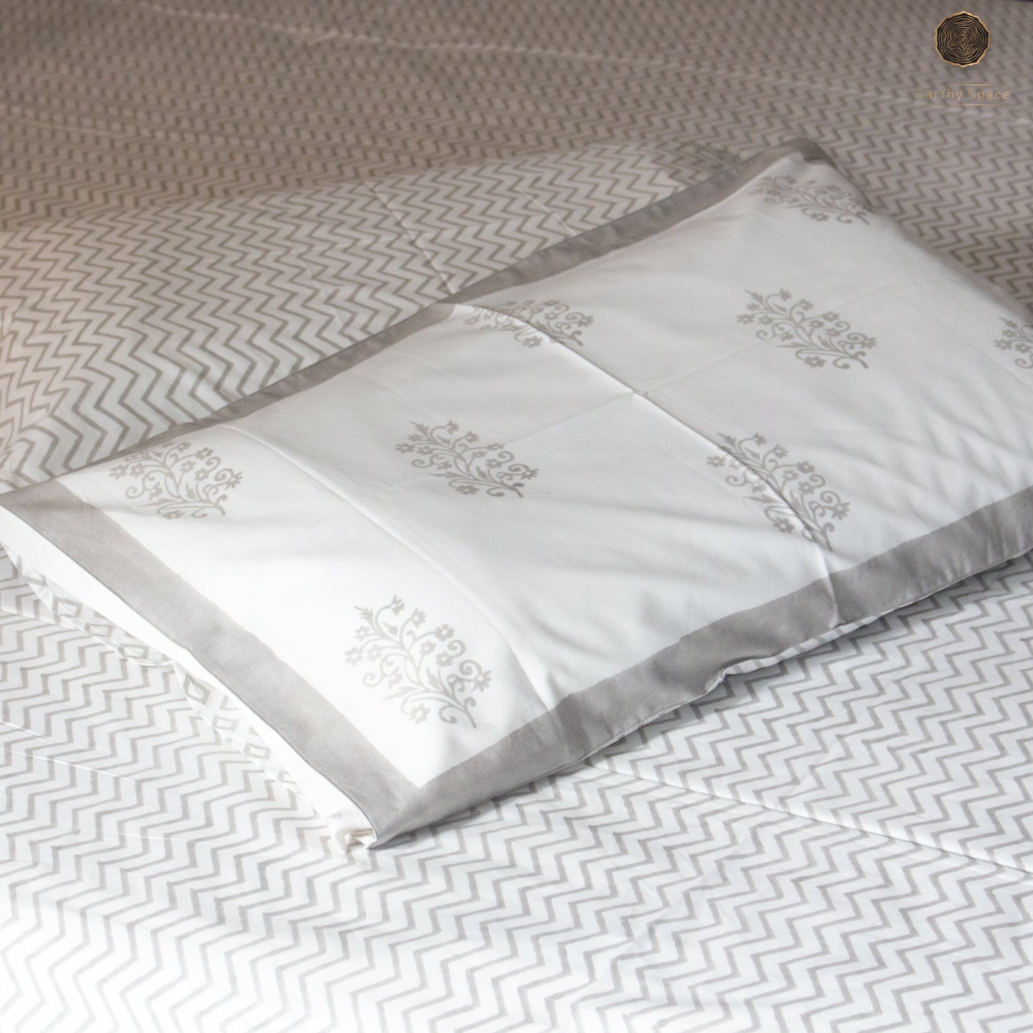 Ash Lines Hand Block Printed Cotton King Size Bedsheet Set