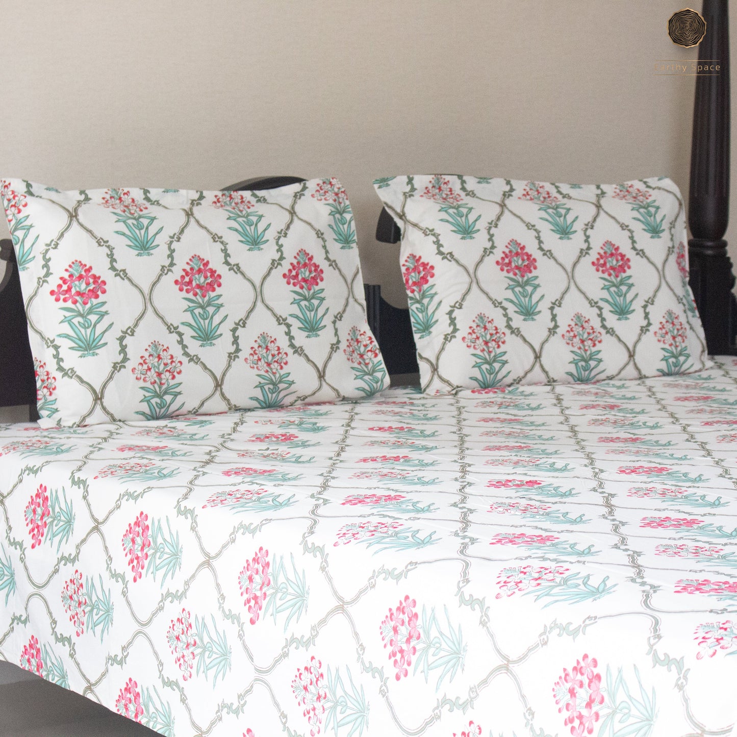 Evergreen Jaal Bloom Pure Cotton Super King Bedsheet by Heritagewear