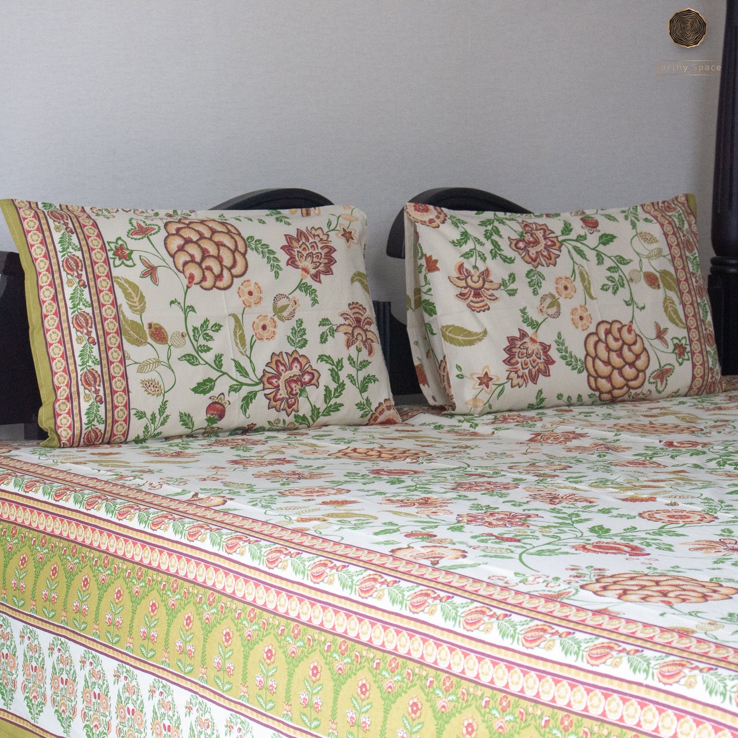 Mustard Yellow Flora Pure Cotton Super King Bedsheet by Heritagewear
