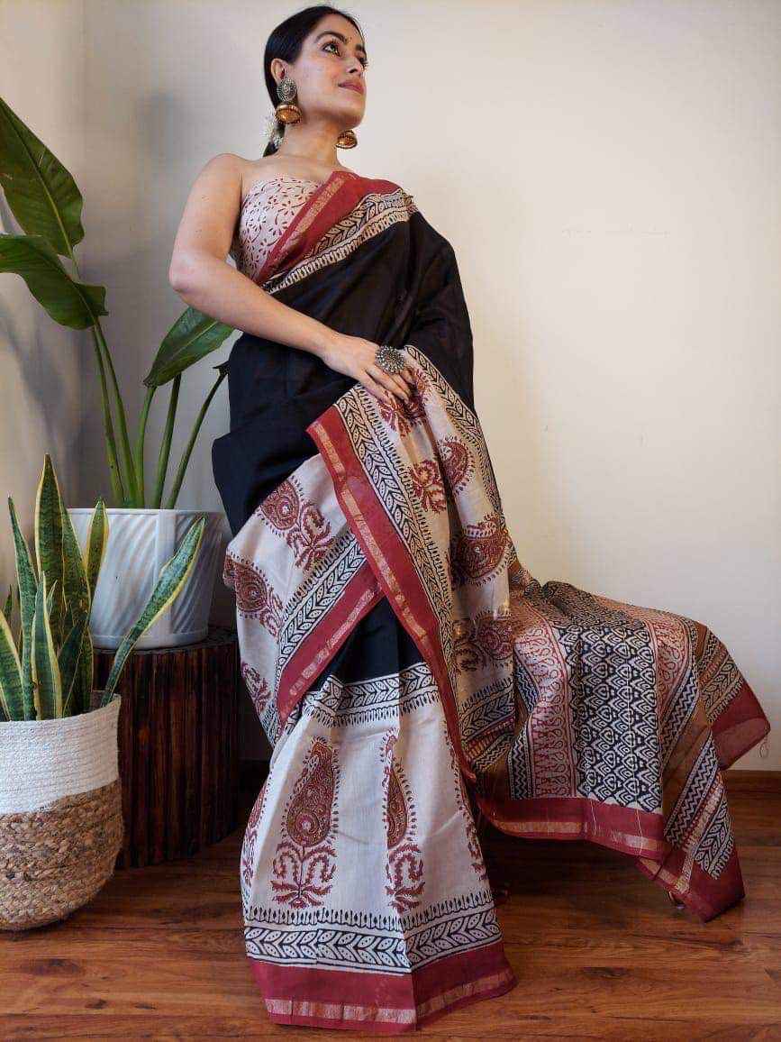 Maroon Blossom Chanderi Silk Saree