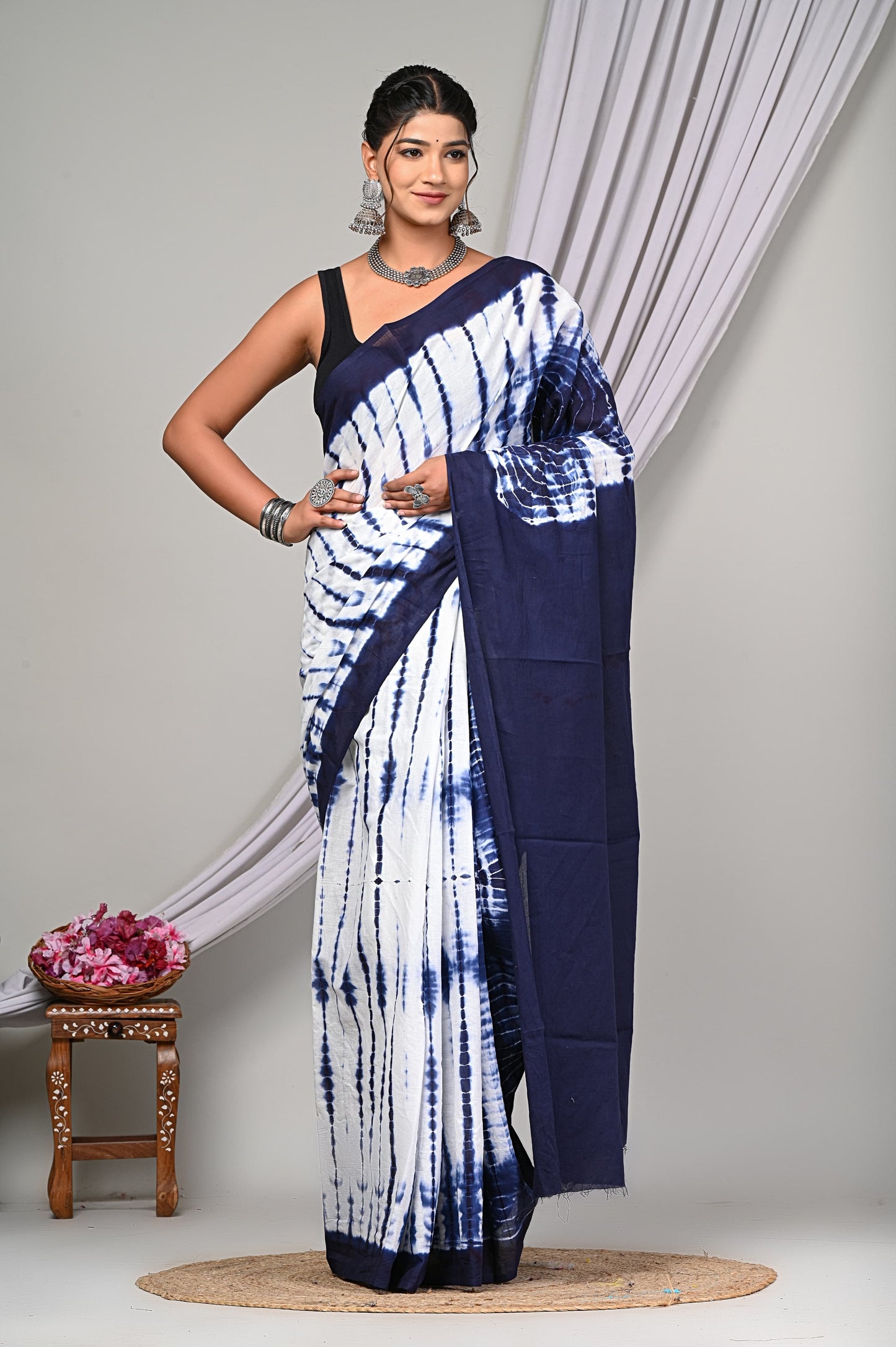 Shibori / Tye-dye Cotton Saree With Blouse Piece